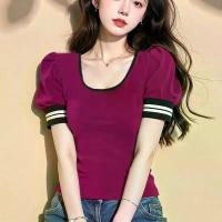 ราคา เสื้อยืดผู้หญิง ดีไซน์เฉพาะ การแสดงแฟชั่น ลูกไม้เย็บปะติดปะต่อกัน แขนพัฟฤดูร้อนใหม่ ระบายอากาศ เสื้อยืดแขนสั้น (1731421920268748574)