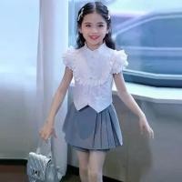 ราคา ชุดเด็กผู้หญิงฤดูร้อน สำหรับเด็กอายุ 3-14 ปี เด็กกลางและเก่า กระโปรงครึ่งตัวสไตล์จีน เด็กผู้หญิง กระดุมจาน เสื้อสายเดี่ยว กระโปรงพลีท ชุดสองชิ้น (1730482662184945684)