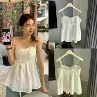ราคา เสื้อสายเดี่ยว ต่องานผ้าฉลุ มีเชือกผูกโบว์ด้านหน้า สายปรับระดับได้ สม็อกหลัง งานมีซับในอย่างดีค่า (1731350577904846759)