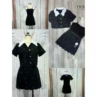 ราคา ชุดเซต 3 ชิ้น เสื้อสายเดี่ยว+กระโปรง+เสื้อคลุม ปักมุก สวยมาก งานป้าย chalita คลังสินค้า (1731625779828524423)