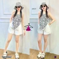 ราคา The Perfect Ladies ชุดเซ็ท SET 3ชิ้น เสื้อสายเดี่ยว ชายแหลม ลายม้าลาย + กางเกงขาสั้น + หมวกบัคเก็ต สีขาว (1730512778970565058)