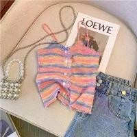 ราคา เสื้อกั๊กลายทางสั้น แฟชั่นเกาหลี สไตล์วันหยุด สำหรับฤดูร้อนของผู้หญิง มาใหม่ ดีไซน์สายสปาเก็ตตี้ถักยืดสีรุ้ง เสื้อสายเดี่ยว (1730519924906035966)