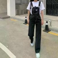 ราคา Jeans denim ส่งไว ร้านไทย เอี๊ยมยีนส์ขายาว สีดำเข้มด้ายสีขาว ทรงหลวม Oversize สไตล์เกาหลี รุ่นNZ28 Clothing Women ผู้หญิง เสื้อผ้า กางเกง เสื้อครอป เสื้อผ้าแนวแฟรี่ เอวลอยลายไ (1731332578639121346)