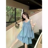 ราคา ชุดเซ็ตสำหรับผู้หญิง สไตล์วินเทจ เสื้อชั้นในสายหนัง เสื้อสายเดี่ยว กางเกงขาสั้นขากว้างเดนิมเอวสูงฤดูร้อน ชุดสองชิ้น อินเทรนด์ ผ้า ยีนส์ ไม่ ยืด กางเกง ยีน ทรง กระบอก กางเกงยีนส์ สาวอวบอ้วน (1731784986