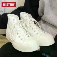 ราคา 【SALE】รองเท้าผ้าใบ รองเท้าผ้าใบผู้หญิง รองเท้านักเรียนผู้หญิง รองเท้าผ้าใบสีขาว รองเท้าผ้าใบหุ้มข้อสูง หนา 3.5 ซม. คุณภาพสูง (1731778921591703213)