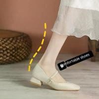 ราคา รองเท้าไม่มีส้น รองเท้าหนังขนาดเล็ก รองเท้าส้นสูงผู้หญิง ปั๊มส้นหนา ส้นลูกแมว รองเท้าผู้หญิงฤดูร้อนใหม่ 2024 มีกระดุม (1730120040249264301)