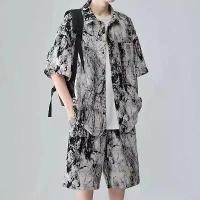 ราคา เสื้อเชิ้ตลายดอกไม้มัดย้อม หมึก สำหรับผู้ชาย แขนสั้น เสื้อเชิ้ตผ้าไหมน้ำแข็งคุณภาพสูง สไตล์ฤดูร้อน 2024 สไตล์จีนใหม่ สูทผู้ชาย ម ្ ហ ូ ប ច ិ ន โจงกระเบน ใหญ่ ชุด (1731623243043406985)