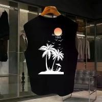 ราคา เสื้อยืดแขนกุด เสื้อกั๊กผู้ชาย พิมพ์ลายต้นมะพร้าว อินเทรนด์ เหมาะสำหรับฤดูร้อน แฟชั่นกีฬา แบรนด์: เสื้อกล้ามวันหยุดชายหาด (1731313065598420089)