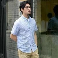 ราคา เสื้อเชิ้ตผู้ชาย แขนสั้น OXFORD ลายทางเสื้อผู้ชาย เสื้อเชิ้ตแขนสั้น (1731914541517866828)
