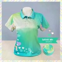 ราคา เสื้อโปโลผู้ชาย ดีไซน์ใหม่ พิมพ์ลาย 3 มิติ ไล่ระดับสีเขียวมิ้นต์ พร้อมการประสานสไตล์หัวใจหวาน การออกแบบสไตล์ไทย Shirt คอปก (1731400663166651235)