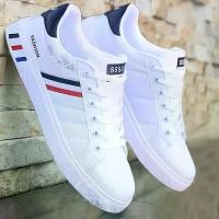 ราคา รองเท้าผ้าใบผู้ชาย, รองเท้ากีฬาลำลองสำหรับผู้ชาย, น้ำหนักเบา, หนัง PU, ระบายอากาศได้, รองเท้าเทนนิสระบายอากาศ, สีขาวแบน, รองเท้าผ้าใบผู้ชาย (1730367176351255509)