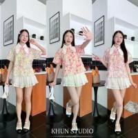 ราคา เสื้อคอปก หูกระต่าย ลายดอกไม้สีพาสเทล งานป้าย KHUN มีบริการเก็บปลายทาง (1731703851776050978)