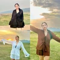 ราคา ชุดเสื้อ+กางเกงขาสั้นผ้าเปลือกไม้ (1729692825715771703)