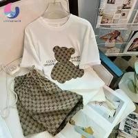 ราคา ชุดเสื้อ 2 ชิ้น + กางเกงขาสั้นหมีแฟชั่น ชุดลำลองลายหมีน่ารักมาก แม่เกาหลีมาก (1730015085614762130)