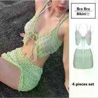 ราคา ชุดว่ายน้ำผู้หญิง บิกินี่เซ็ท 4 ชิ้น สีทูโทน ทูพีชสีม่วงพาสเทล เสื้อคลุมและกระโปรงคลุมบิกินี่สีเขียว (1731336085709883048)