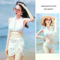 ราคา ชุดว่ายน้ำผู้หญิง เซ็ต3ชิ้น bikini sexy ชุดเที่ยวทะเล ชุดสาวอวบ สายไขว้ สีขาว#AA095 (1731765706839722524)