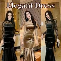 ราคา เดรสผู้หญิง เดรสสีดำ แขนยาว เดรสหางปลา เดรสกำมะหยี่ เดรส Hi-So ชุดราตรี เดรสวินเทจ 20800 (1731025102448003155)