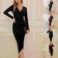 ราคา ชุดเดรสปาร์ตี้กำมะหยี่, ผู้หญิง, แขนยาว, รัดรูป, คอวี, ชุดราตรี, ดีไซน์ Ruched, สไตล์ห่อ งาน satin prom dress (1731506703659337623)