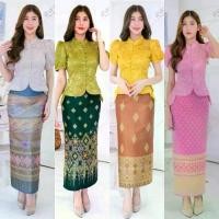 ราคา เซต เสื้อลูกไม้+ผ้าถุง อัดกาว #รุ่นคอจีนแขนสั้น (1730638470401198614)