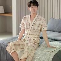 ราคา ชุดนอนผ้าฝ้ายผู้ชาย แขนสั้น สไตล์ญี่ปุ่น ทุกฤดูกาล เหมาะสำหรับฤดูร้อน เสื้อคลุมอาบน้ำผู้ชาย ความยาวปานกลาง ผ้าบาง เหมาะสำหรับฤดูร้อน เสื้อคลุม เช้า ขายร้อนในร้าน (1731284547532851137)