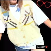 ราคา เสื้อกั๊กไหมพรม เสื้อคลุม เสื้อแขนกุดวินเทจ (1730425225289108376)