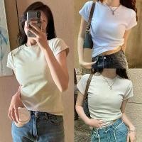ราคา เสื้อยืดผู้หญิง คอกลมแขนสั้น สีทึบ แฟชั่นเสื้อยืดผญสวยๆคอกลมสไตล์อเมริกันเสื้อยืดวินเทจ ผู้หญิง สีขาวเสื้อยืดแฟชั่น Clothing Lady Women Tshirtw23efd6tju (1731920961021052727)