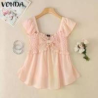 ราคา เสื้อกล้ามผู้หญิง VONDA สไตล์ผู้หญิง แขนสั้น คอเหลี่ยม เสื้อกล้าม ลูกไม้ กุทัณฑ์ เสื้อกั๊ก ลายดอกไม้เกาหลี (1731549889055262213)