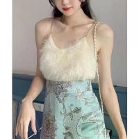 ราคา เสื้อ sexy เสื้อครอป สายเดี่ยว ขนฟรุ้งฟริ้ง แต่งสายโซ่ทองอย่างดี (สามารถถอดได้ ) ขายร้อน Women สีเทา ผู้หญิง Clothing เหลือง ชมพู เสื้อผีเสื้อเกาะอกai เสื้อสายเดี่ยว เสื้อกล้าม (1731677651673188549)