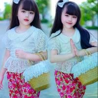 ราคา (รหัส IN)ชุดไทยเด็ก ชุดเซ็ท 3ชิ้น เสื้อลูกไม้+โจงกระเบน+โบว์ผูกผม (1730372514819312218)