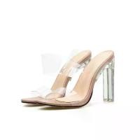 ราคา รองเท้าแตะส้นสูง แบบสวม สำหรับผู้หญิง เปิดนิ้วเท้า คริสตัล บล็อกส้น ส้นกริช 11 ซม. (1731501639915309720)