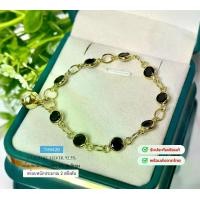 ราคา สร้อยข้อมือเงินแท้92.5% ชุบสีทอง ประดับเพชร cz(สีนิล)(เพชรสังเคราะห์)(เนื้อเงินแท้) (1731825731532588601)