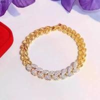 ราคา สร้อยข้อมือใบไม้เพชร น้ำหนัก2สลึง ยาว7นิ้ว สร้อยข้อมือเพชร ทองชุบ 0359 (1731849933590529866)