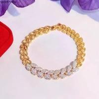 ราคา สร้อยข้อมือใบไม้เพชร น้ำหนัก2สลึง ยาว7นิ้ว สร้อยข้อมือเพชร ทองชุบ 0359 (1731591400686585813)