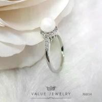 ราคา แหวนเพชร ฝังไข่มุก ล้อมคริสตัลแท้ ทรงเพชรกลม ฝังครึ่งวง แหวนผู้หญิง แหวน เครื่องประดับ RI034 ValueJewelry COD (1731555895113516187)