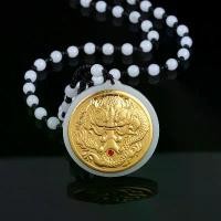 ราคา จี้หยก, ฝังทองด้วยมังกรและฟีนิกซ์, แท็กกลมหยกเหอเทียน, สร้อยคอผู้ชายและผู้หญิง, อุปกรณ์เสริมจี้, แท็กหยก (1731204445153822489)