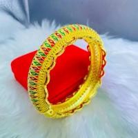 ราคา กำไลทอง กำไลสีทองลงยา แดง-เขียว เครื่องประดับชุดไทย งานชุบทองอย่างดี ขายดี (1731900021385430070)