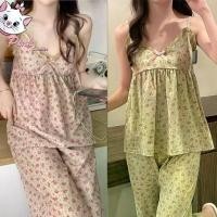 ราคา (With Foam) Pajamas, Floral Pattern, Sexy Beauty, Long Pants + Shirt, Cute Korean Style M-2XL| Sent from Thailand (1731768024780146415)
