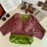 ราคา เสื้อกันความร้อนทำความร้อน สำหรับผู้หญิง สไตล์ฤดูใบไม้ร่วงและฤดูหนาว คอวีลูกไม้ มีแผ่นรองหน้าอก ซับในผ้าฟลีซ เสื้อฐานยาวหนา 303# victoria secret (1731864329732654618)
