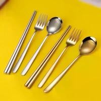 ราคา ช้อนส้อม ช้อนส้อมเกาหลีสแตนเลส สีเงิน สีทอง ช้อน ช่อนส้อมเกาหลี ชุดช้อนส้อม ช้อนทองเกาหลี Spoon and Fork ช้อนส้อมเกาหลี ส้อมเกาหลี ส้อมช้อนส้อมเกาหลี Cutlery Flatware Sets (1730691643638713090)