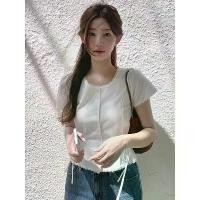 ราคา เสื้อแขนสั้น ทรงสลิมฟิต แฟชั่นสไตล์เกาหลี อินเทรนด์ มีสไตล์ สีขาว เสื้อเชิ้ตลูกไม้ สำหรับผู้หญิง เหมาะสำหรับฤดูร้อน สไตล์หนุ่ม เสื้อ baby tee เชิ้ต ยูนิโคล่ อก 50 mardi mercredi สียีนส์ (1731813406873