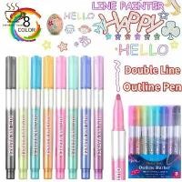 ราคา ปากกาโครงร่างเส้นคู่แวววาว 8 สี 1 ชุด ปากกามาร์กเกอร์โลหะ เหมาะสำหรับไดอารี่ โปสเตอร์ การ์ด ภาพวาดศิลปะ DIY ปากกาเขียน (1730514415214758821)