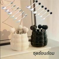 ราคา (พร้อมส่ง) ส้อมจิ้มผลไม้ เซรามิก ช้อนทานขนมหวาน/กาแฟ ชุดกระปุก+ช้อน+ส้อม ชุดช้อนส้อม3คู่ ดูหรู แฟชั่น ส่งไว (1731836054894249584)