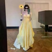 ราคา เดรสสลิปสีเหลือง ดีไซน์ย้อนยุค ไม่สม่ำเสมอ ไม่มีสายหนัง น่ารัก เซ็กซี่ สไตล์บรรยากาศ เหมาะสำหรับชายหาด ชา แตงโม อากาเนะ สาว อวบอ้วน (1731817239171663799)