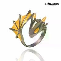 ราคา แหวนมังกรวงใหญ่ ชุบดำ (black rhodium) และชุบทอง 24k (gold 24k) แหวนมังกร 2 สี 2-tone Black Knight Dragon Ring by MONVATOO London (1730253162780986216)