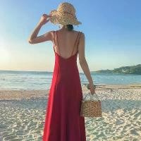 ราคา ชุดเดรสชายหาดสำหรับผู้หญิง, สไตล์ยาว, ซุปเปอร์เรียบหรู, เล็ก, สีแดงไทย, ชุดเดรสสายเดี่ยวผ้าชีฟองเปลือย, เหมาะสำหรับวันหยุดฤดูร้อน satin prom dress black dress korean style (1731969584512599060)