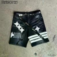 ราคา Black 3 Tab กางเกงยีนส์ผู้ชาย กางเกงยีนส์ขาสั้น ยีนส์ดำฟอกสี Man Clothing ที่จัดส่งฟรี กทม (1731325837688800653)