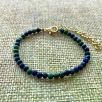 ราคา กำไลข้อมือ อซูไรต์ มาลาไคท์ Azulite Malachite 3 mm ทรงกลม หินนำโชค หินธรรมชาติ gemstone free size bracelet สินค้าขายดี (1731905849770346051)