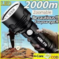 ราคา ไฟฉายแรงสูงควอดคอร์โฟกัสคงที่ 2000m Range, Zoomable, 10000 Lumen, Rechargeable Aluminum Alloy LED Tactical Flashlight for Biking Camping Outdoor Light Touchlight Lantern Torch li (1730014216103168182)