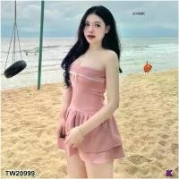 ราคา Garden Clothes ชุดเดรส เดรสเกาะอก แต่งลูกไม้และโบว์ .. สีชมพู (1732218713034885823)