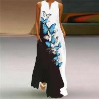 ราคา 2025 New Summer Women's Clothes Sleeveless Maxi Dress V-neck Printed Emerald Flower Dress European and American Women's Clothing (1732053734802490924)